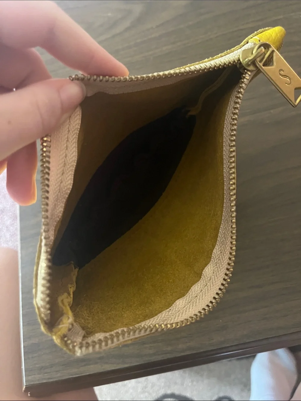 Sseko Yellow and Brown 'Own Your Average' Cosmetic Pouch